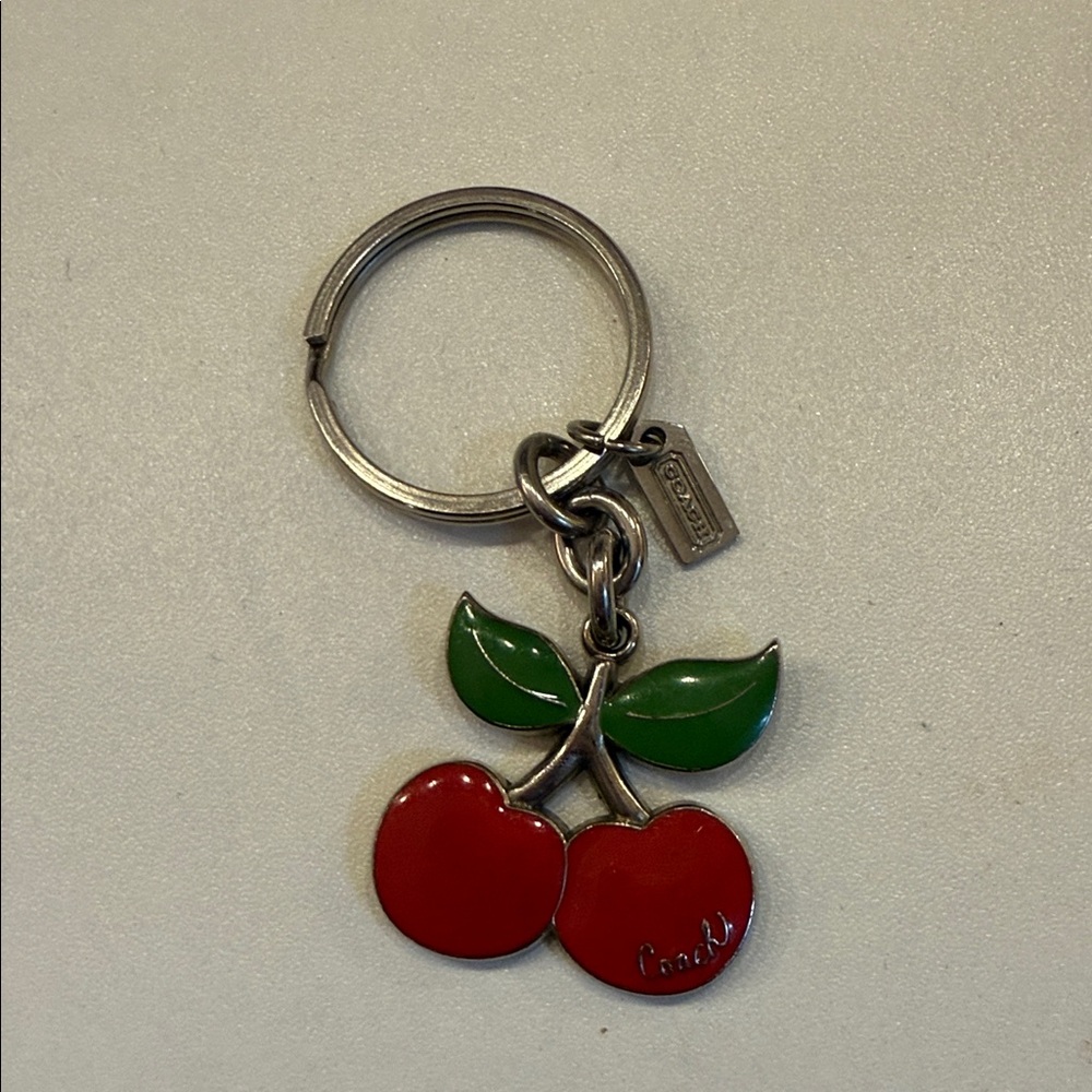 Vintage Coach Red and Green Cherry Keychain